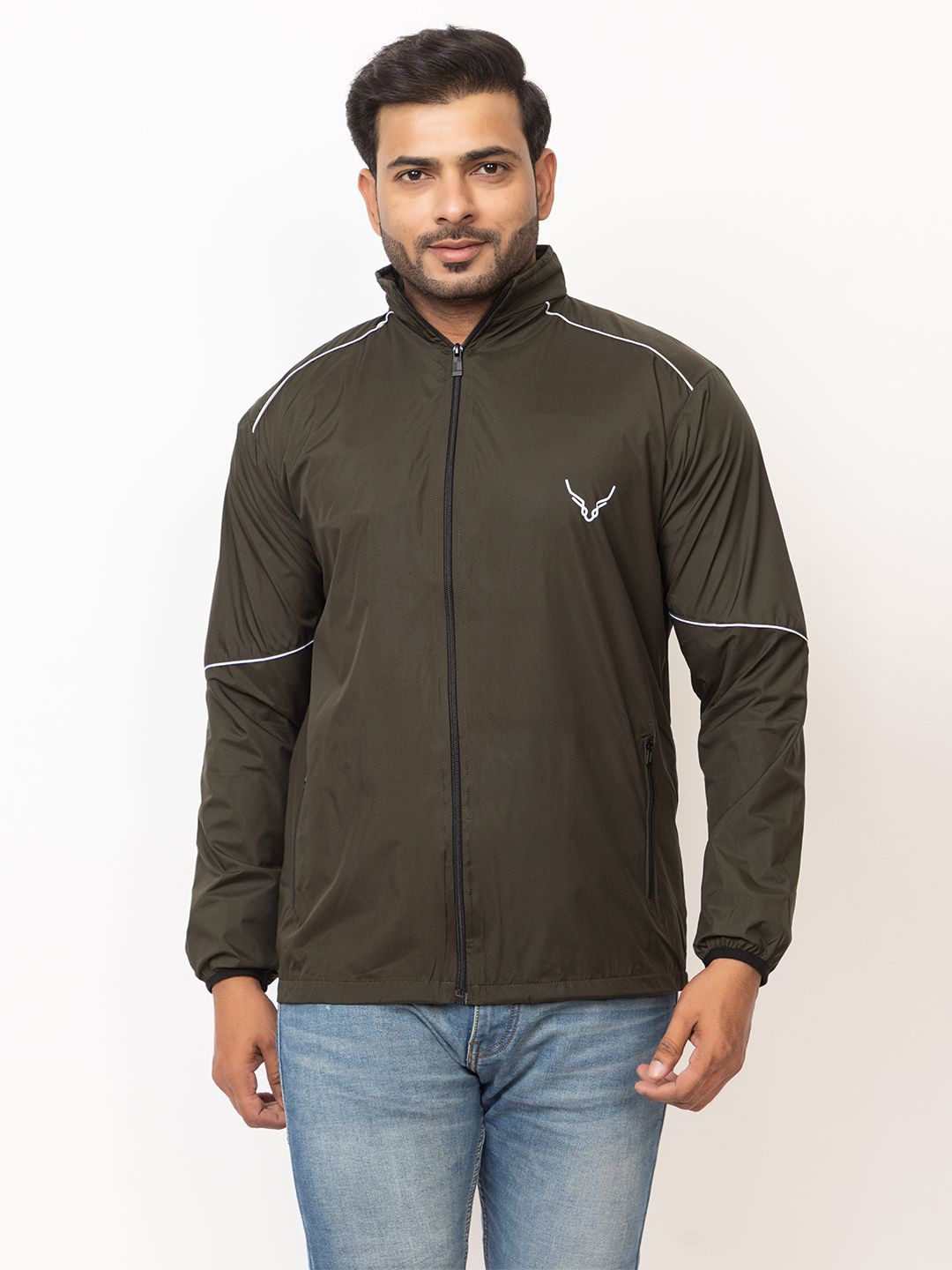 BUFFARO Men Mock Collar Solid Casual Windcheater Bomber Jacket