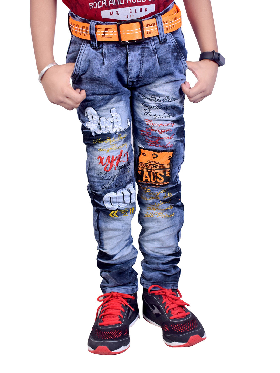 KUNDAN Boys Light Fade Mid-Rise Stretchable Jeans