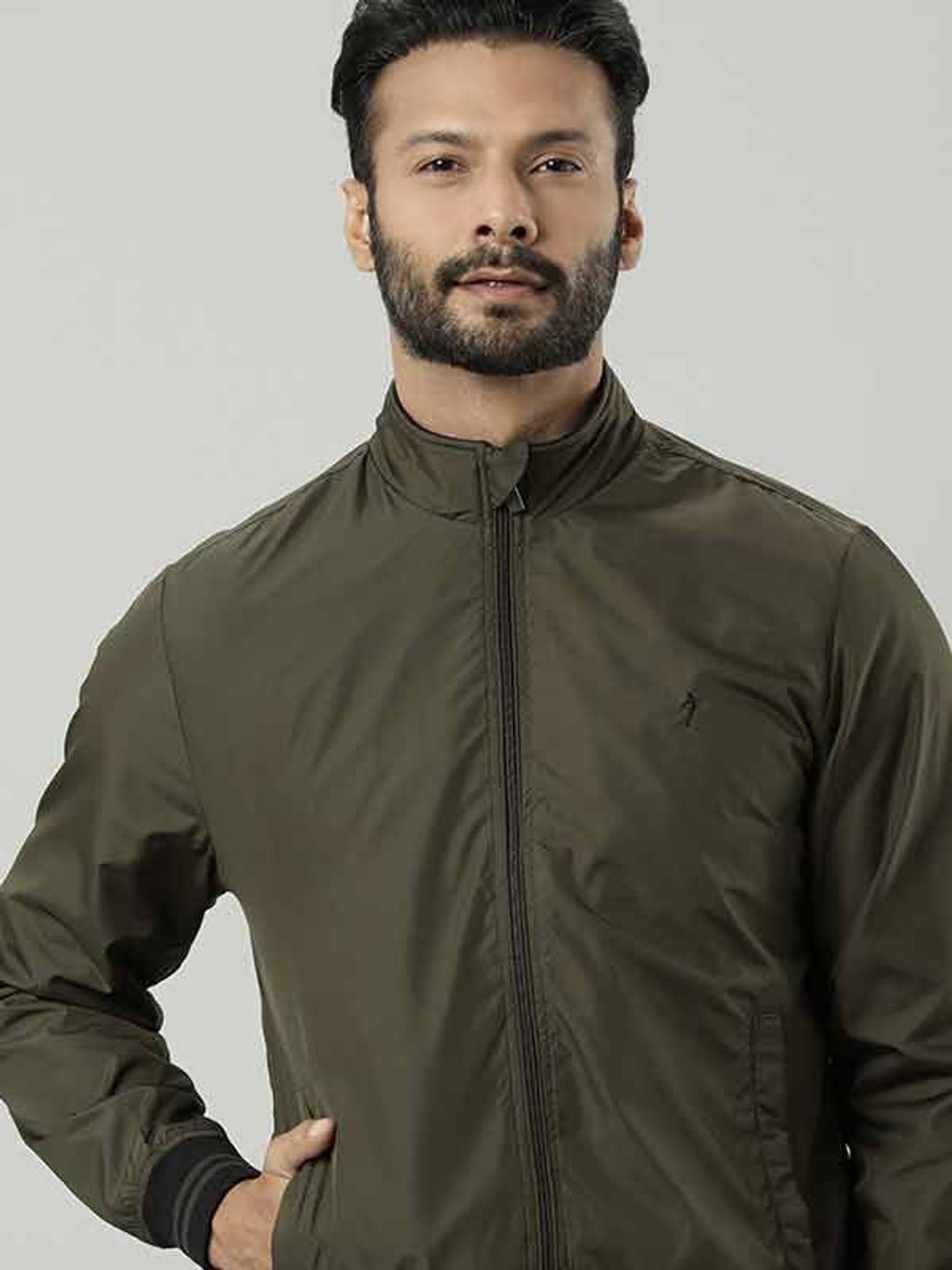 Indian Terrain Men Solid Mock Collar Insulator Bomber Jacket