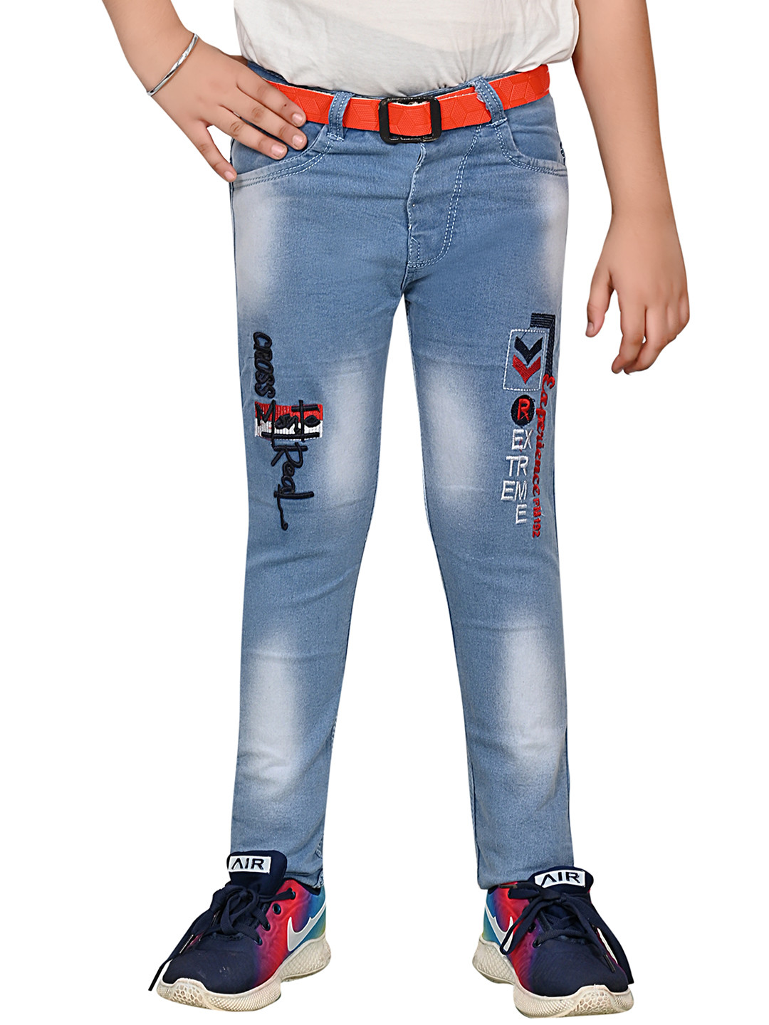 KUNDAN Boys Printed Light Fade Mid-Rise Stretchable Jeans