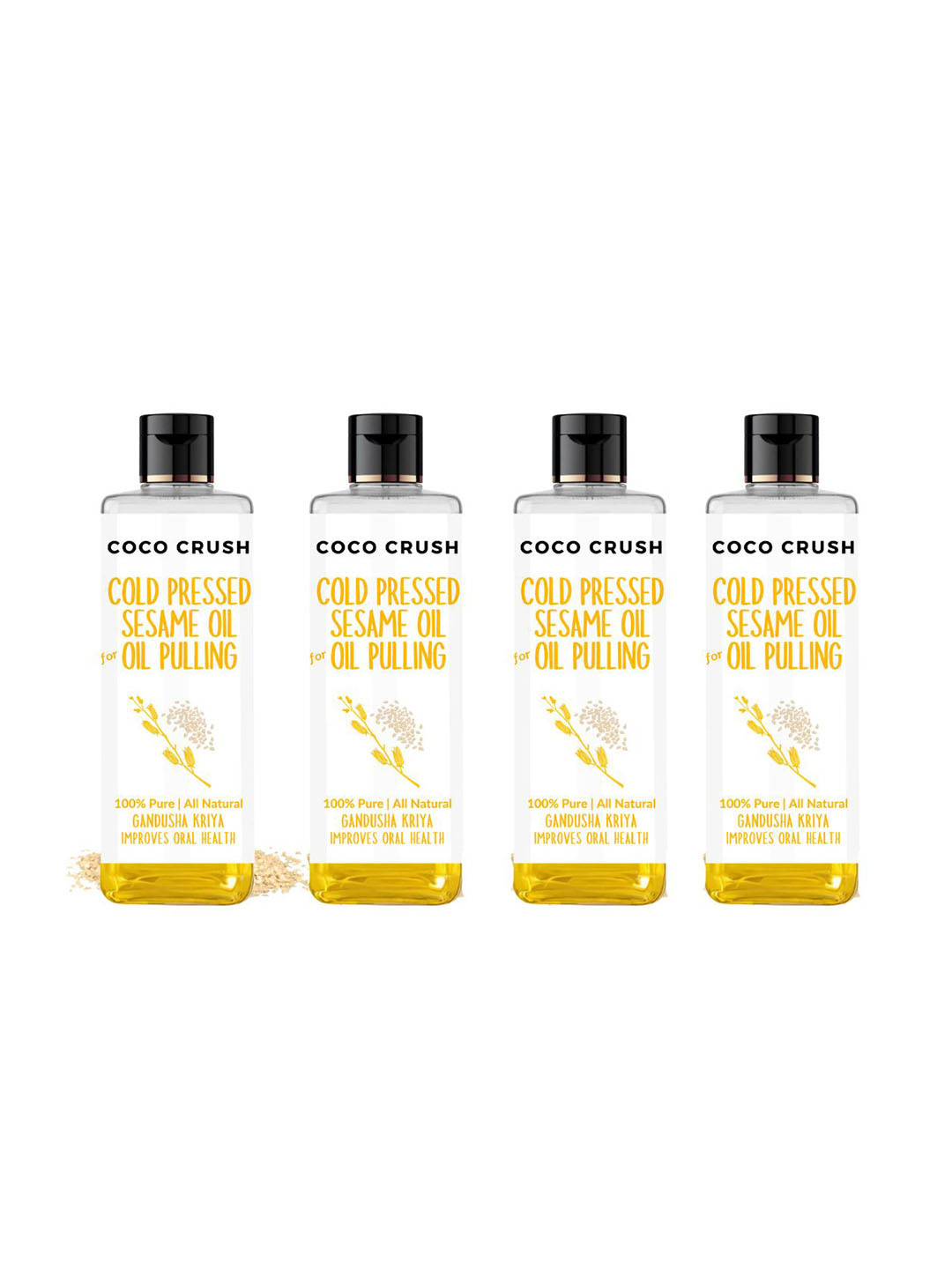 Coco Crush Set Of 4 Natural 100% Cold Pressed Sesame Oral Oil Pulling - 100 ml Each