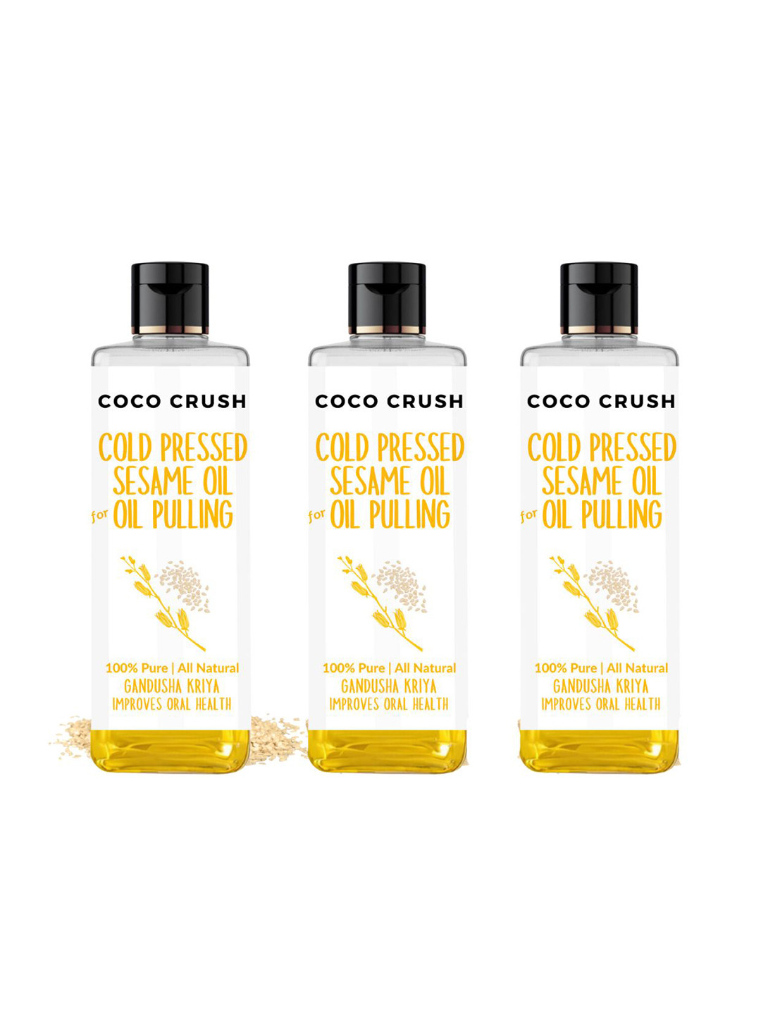 Coco Crush Set Of 3 Natural & Cold-Pressed Sesame Oral Oil Pulling - 200 ml Each