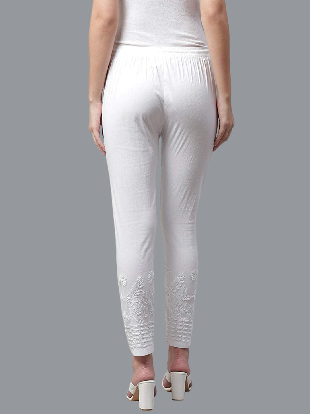 KHAKA Women Embroidered Cotton Mid Rise Cigarette Trousers