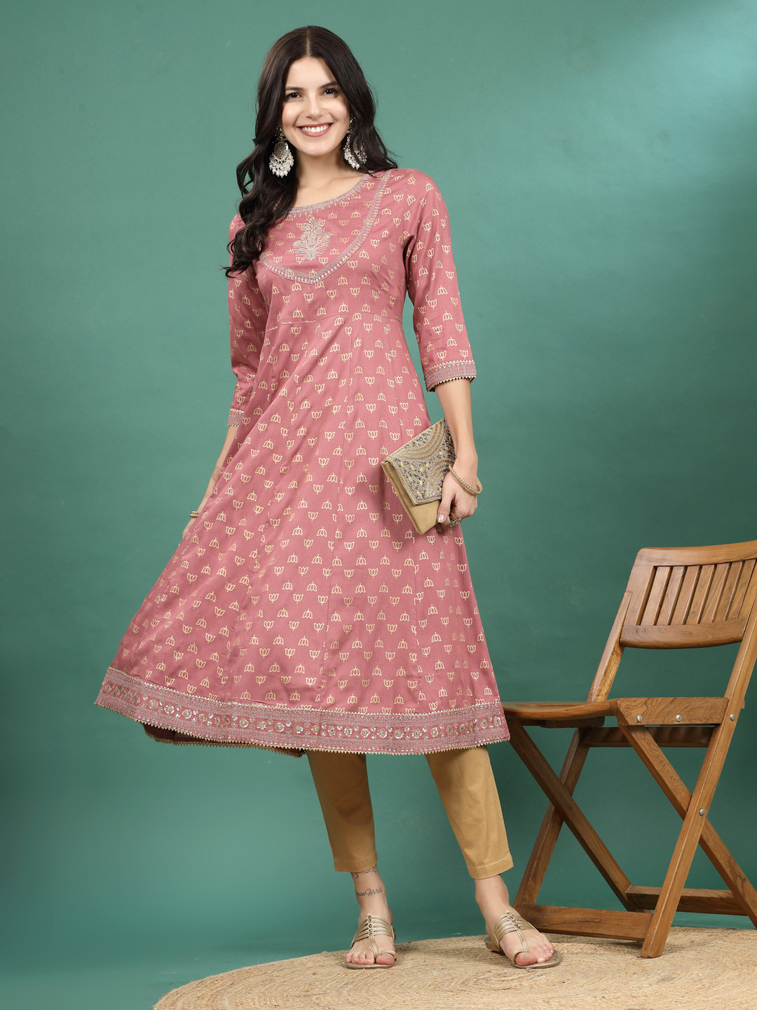 Ramas Round Neck Ethnic Motifs Printed A-Line Kurta