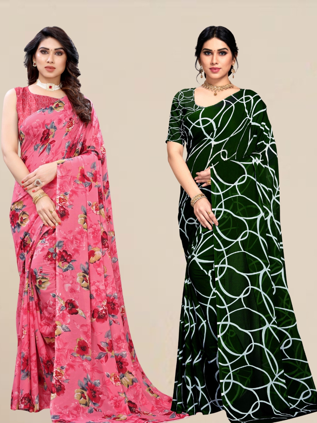 MS RETAIL Floral Poly Georgette Saree