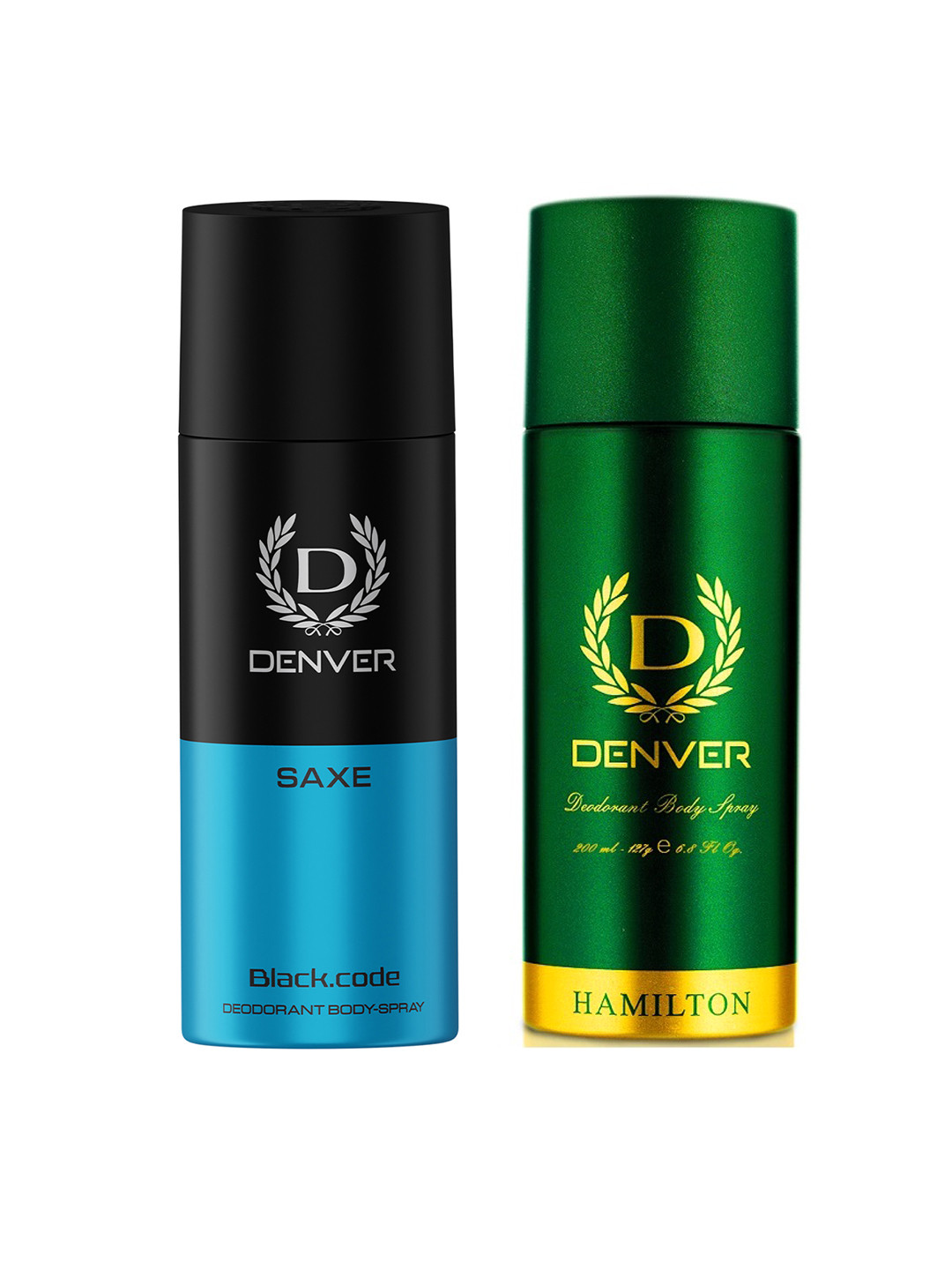 Denver Men Set of 2 Long Lasting Deodorant Spray - Hamilton 200ml & Saxe Black.Code 150ml