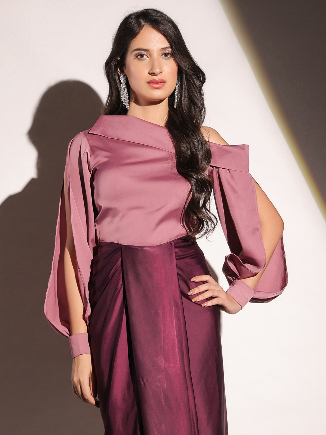 B'Infinite Slit Sleeve Satin Top