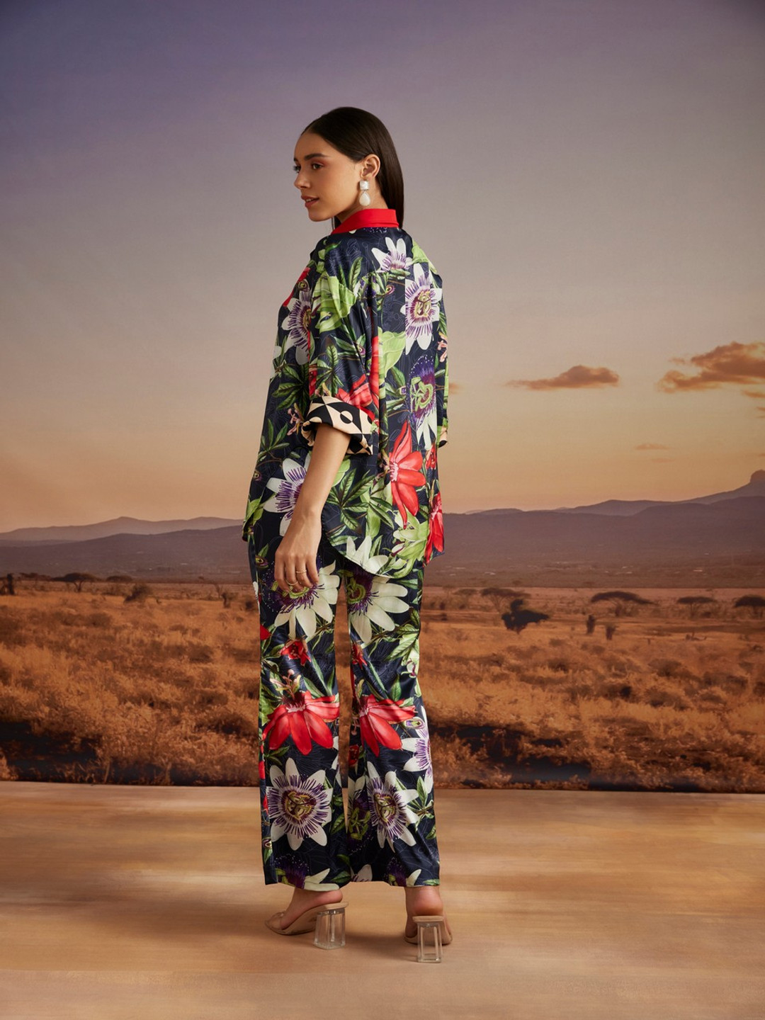 VERB BY PALLAVI SINGHEE Women Printed Shirt With Trousers Co-Ords