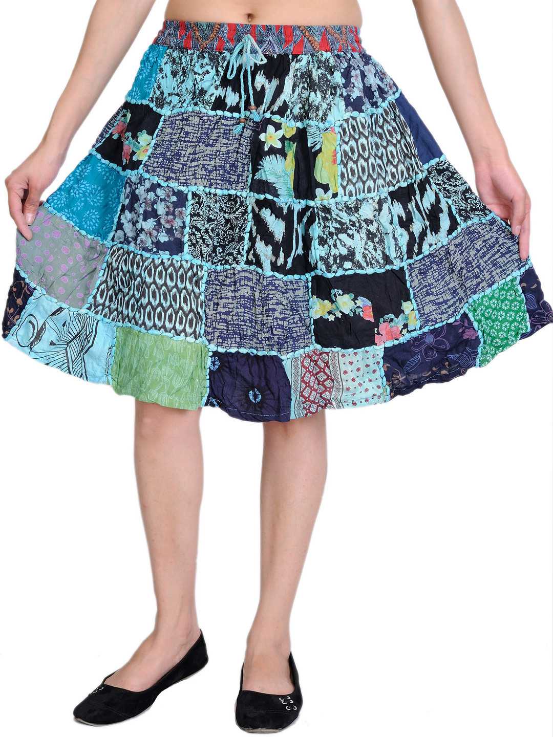 Exotic India Printed & Patch Work Gujarat Midi Skirt