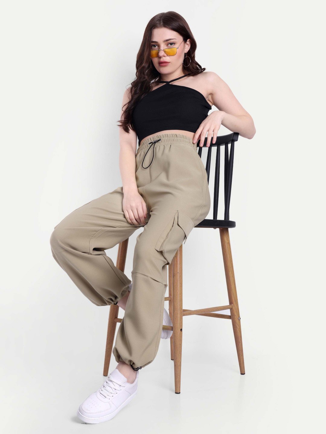 BROADSTAR Women Baggy-Fit High-Rise Joggers