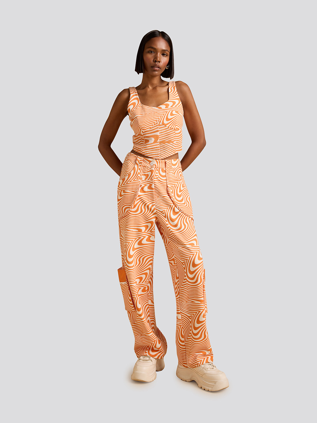 Muvazo Maze Mystique Printed Sleeveless Crop Top With Trousers Co-Ords
