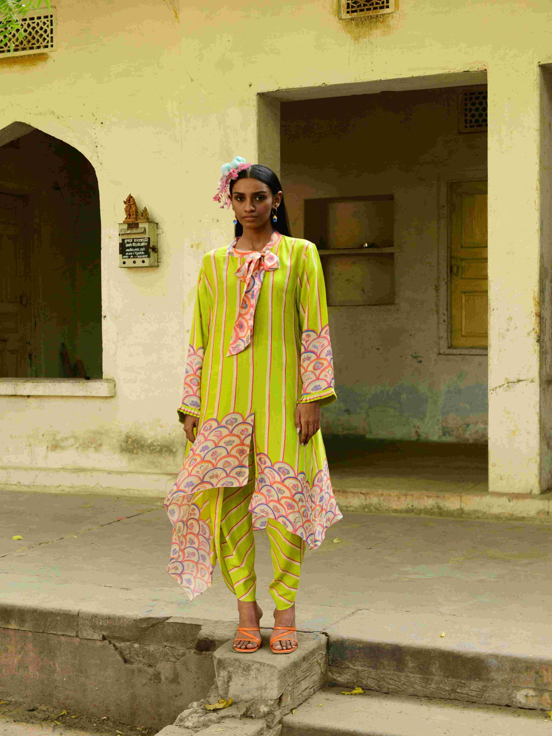 SWATI VIJAIVARGIE Printed Regular Pure Silk A-Line Fusion Kurta with Dhoti Pants