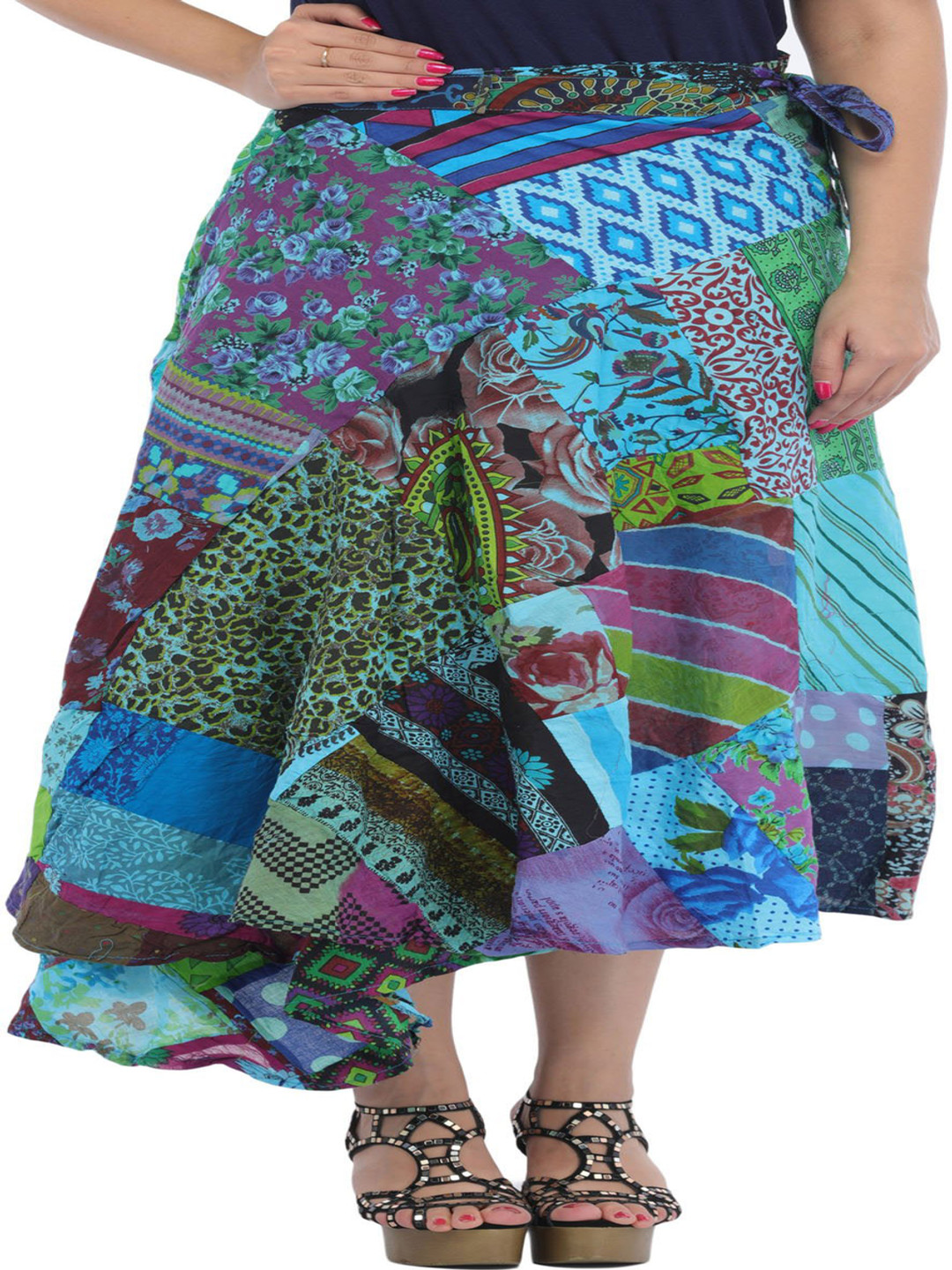 Exotic India Printed With Patch Work Wrap Around Skirt