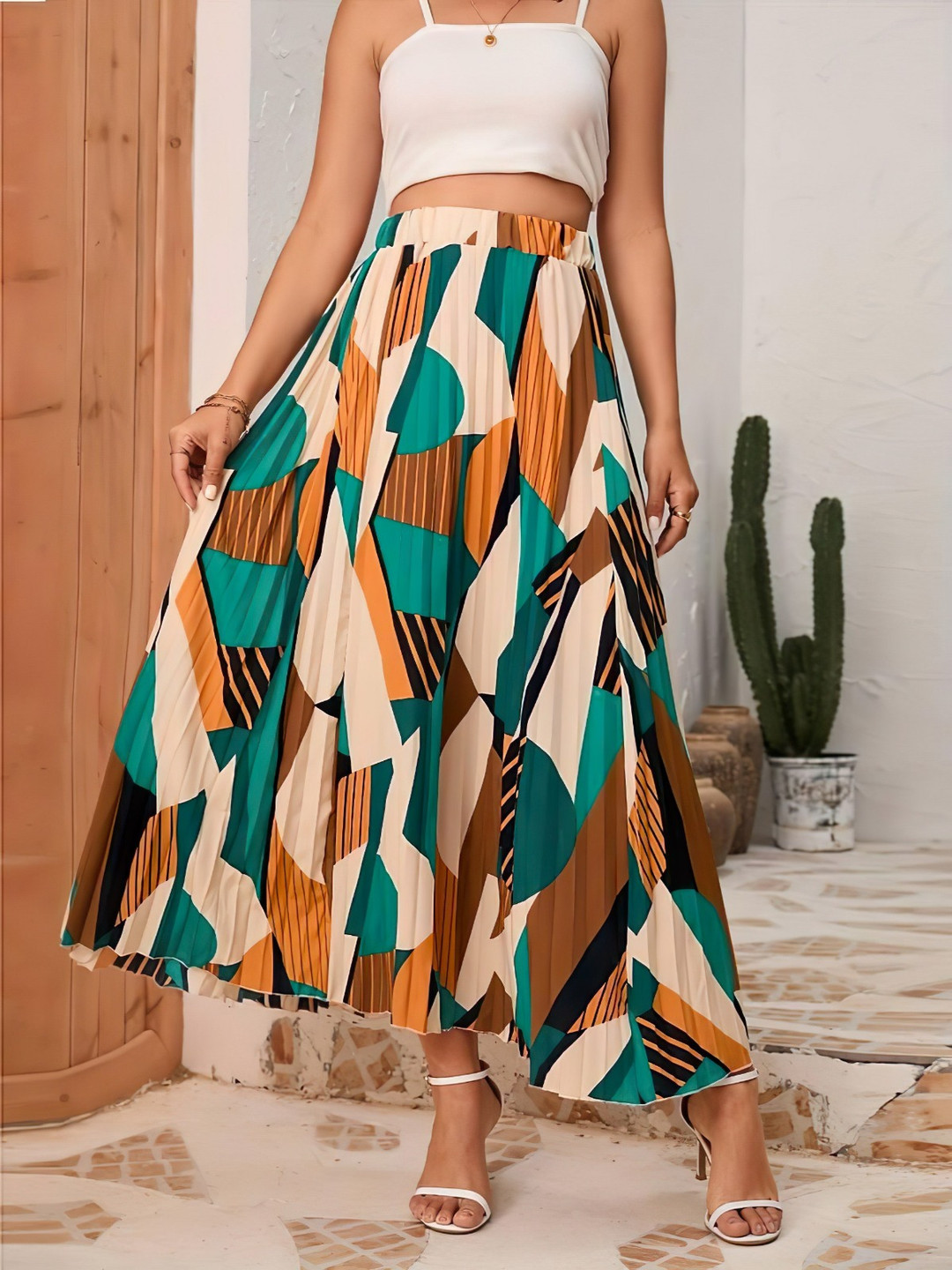 OTABU Printed A-Line Maxi Skirt