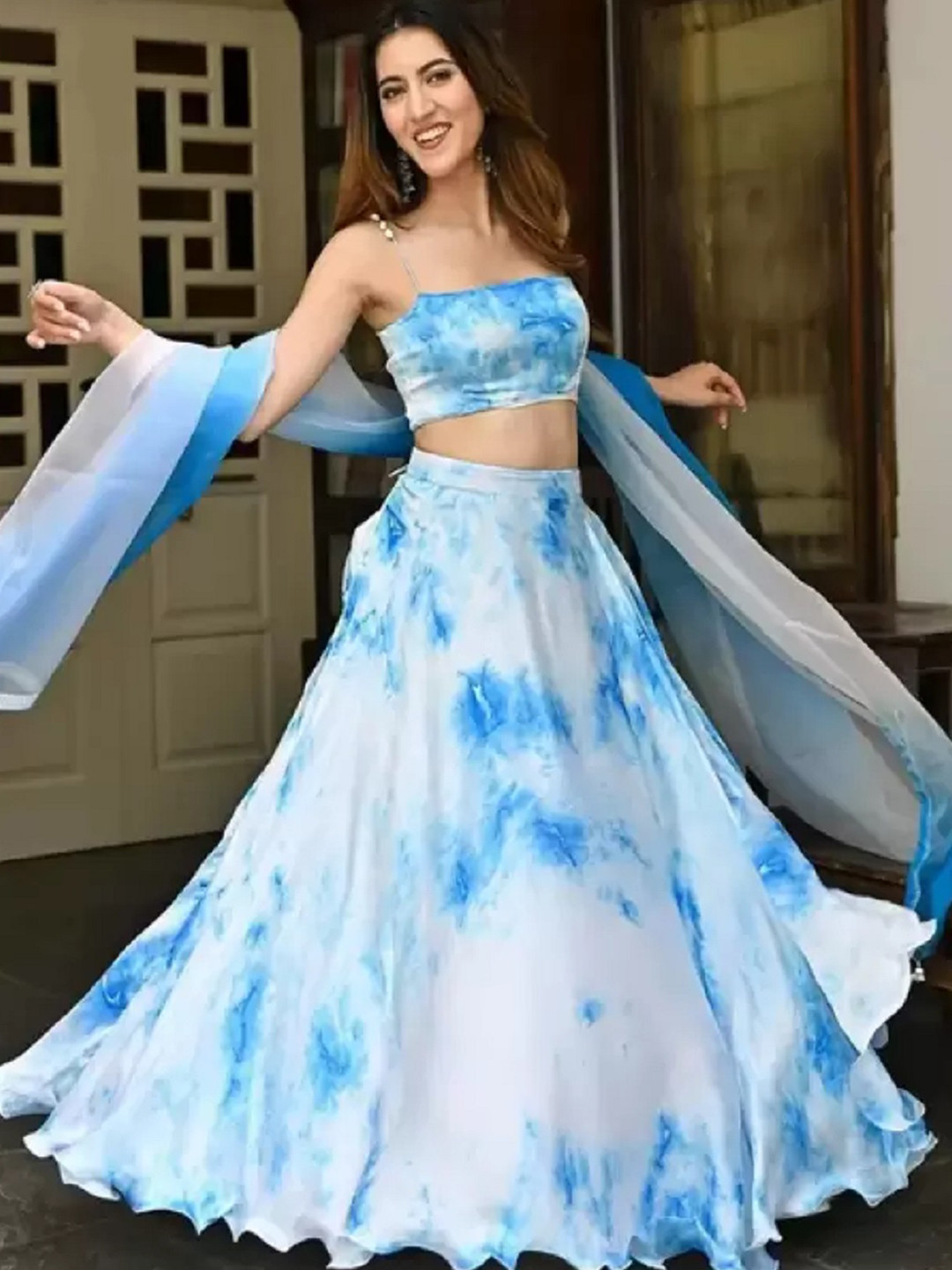 BAESD Printed Tie and Dye Semi-Stitched Lehenga & Unstitched Blouse With Dupatta