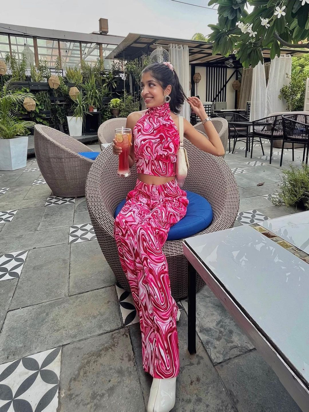 TANDUL Halter Neck Floral Print Top With Trouser