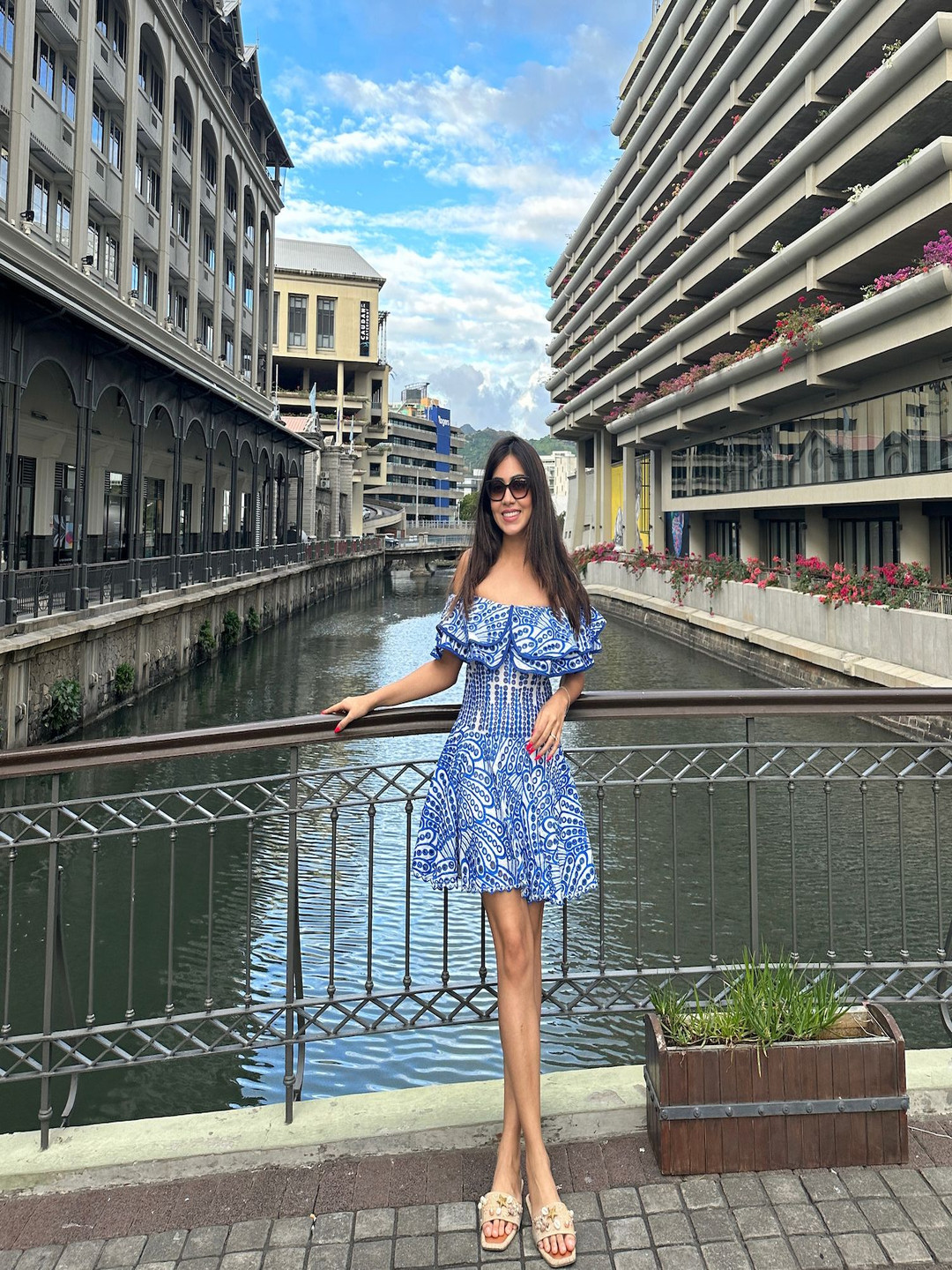 Miss Mosa By Akanksha  Printed Off-Shoulder Cotton Fit and Flare Mini Dress