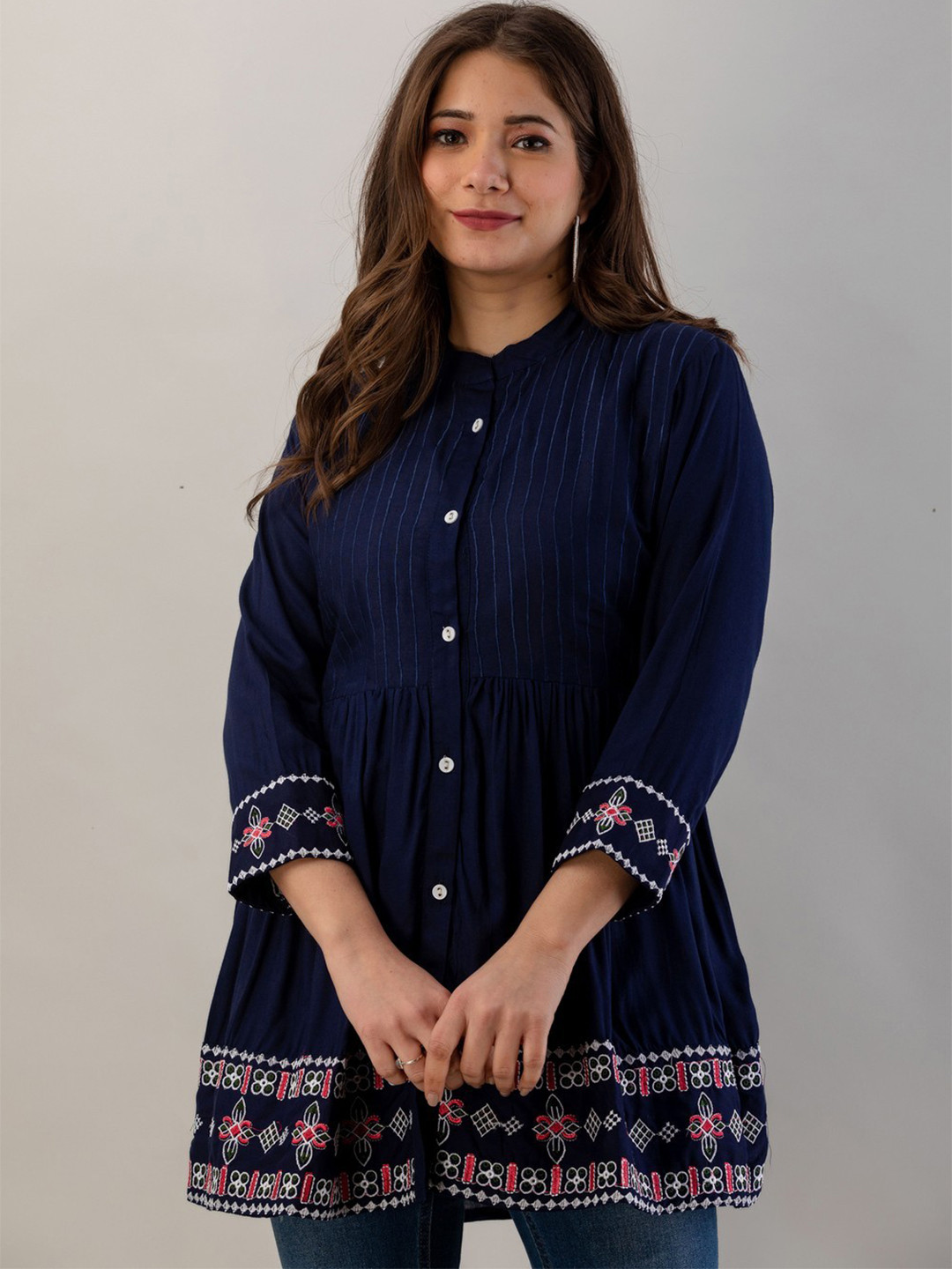 JAIPURFAME Mandarin Collar Top