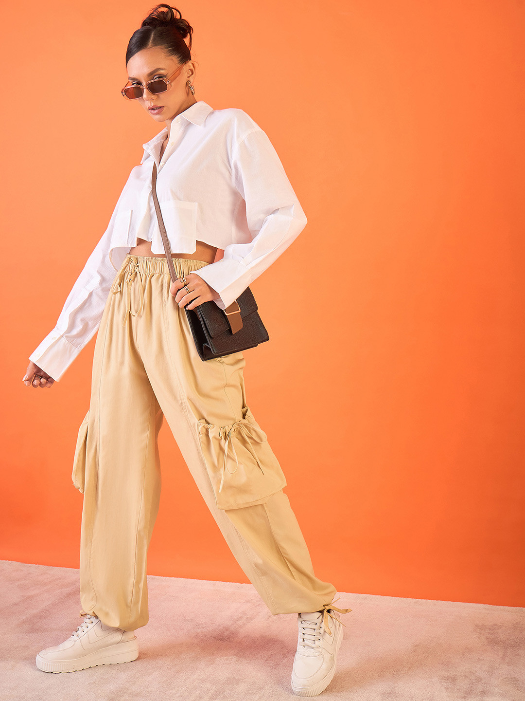 Uptownie Cropped Cotton Shirt with Pocket