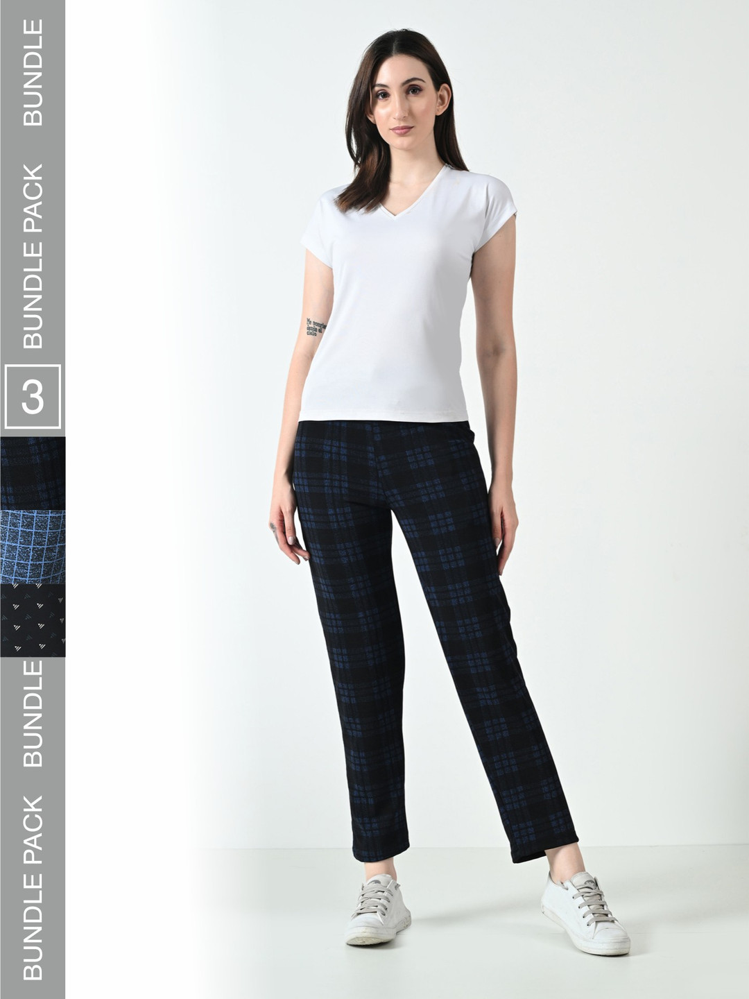 BAESD Women Pack of 3 Dry-Fit Check Printed Track Pants