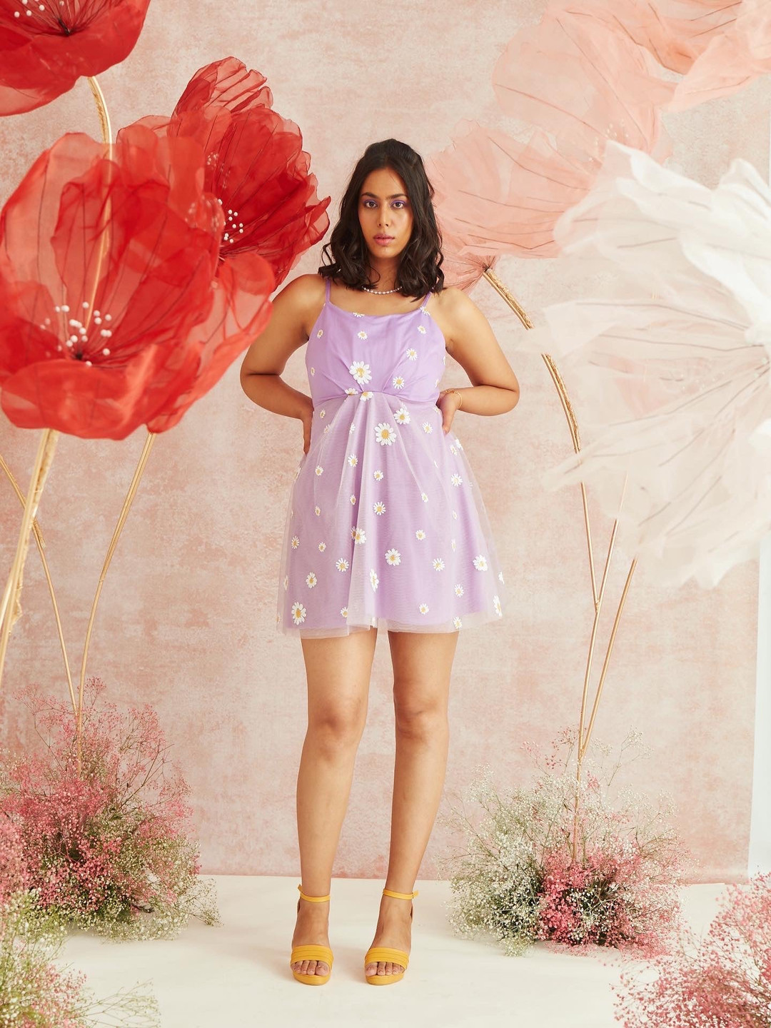 Lea Clothing Co. Floral Net A-Line Dress