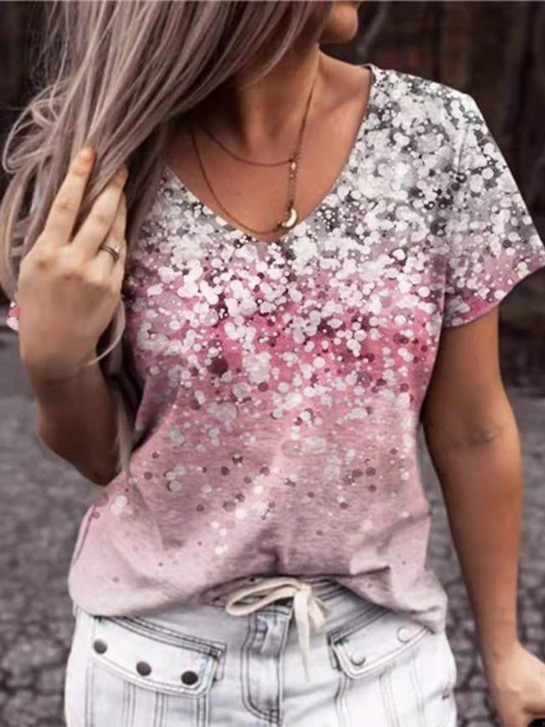 StyleCast Abstract V-Neck Top