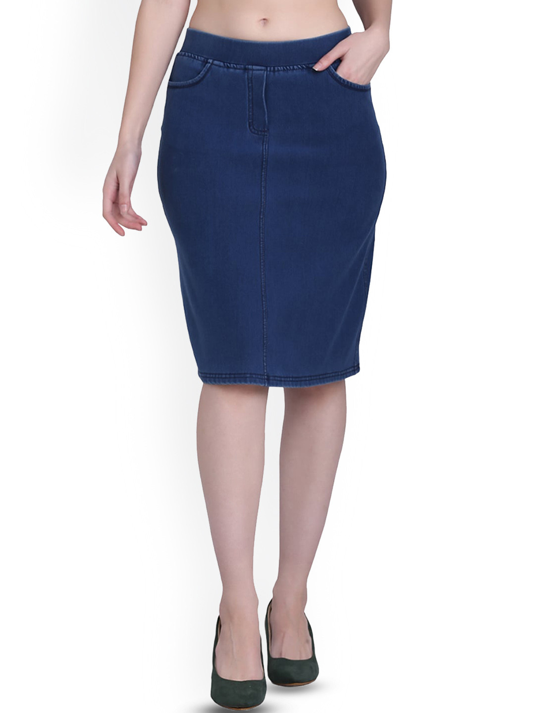 SPIFFY Straight Denim Midi Skirts