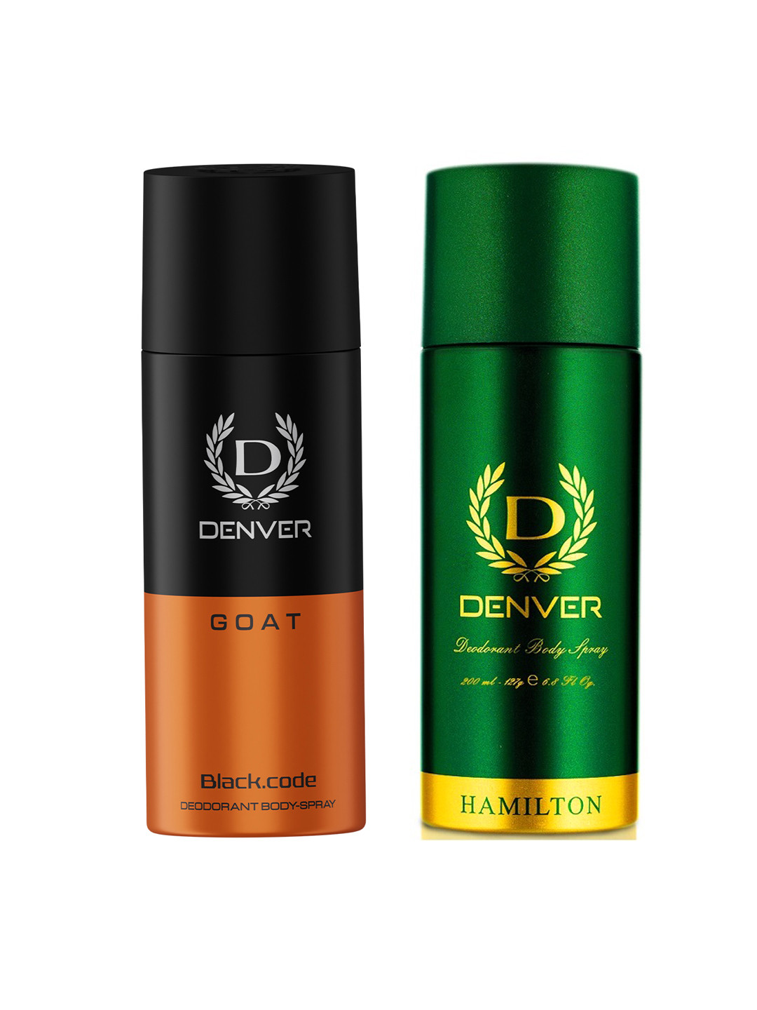 Denver Men Set of 2 Long Lasting Deodorant Spray - Hamilton 200ml & Goat Black.Code 150ml