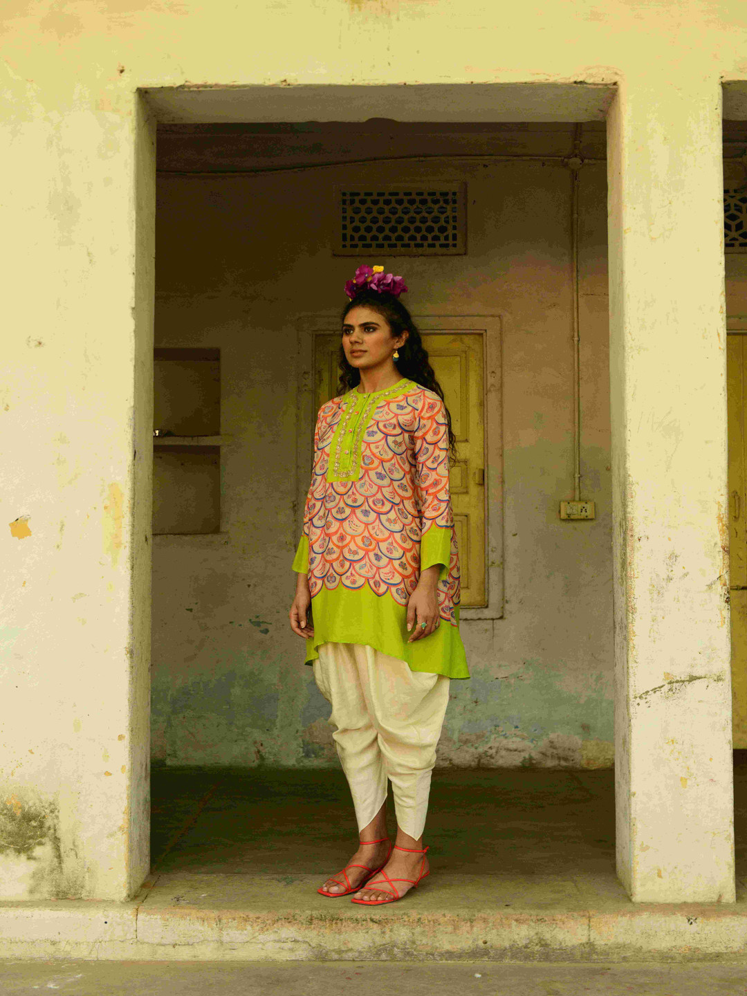 SWATI VIJAIVARGIE Ethnic Motifs Printed Pure Silk A-Line Kurta with Dhoti Pants
