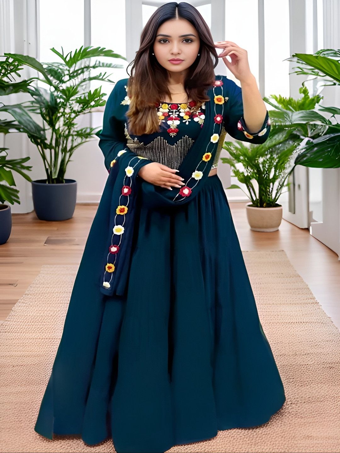 MADHUR HAND WORK ART Thread Work Semi-Stitched Lehenga & Unstitched Blouse With Dupatta