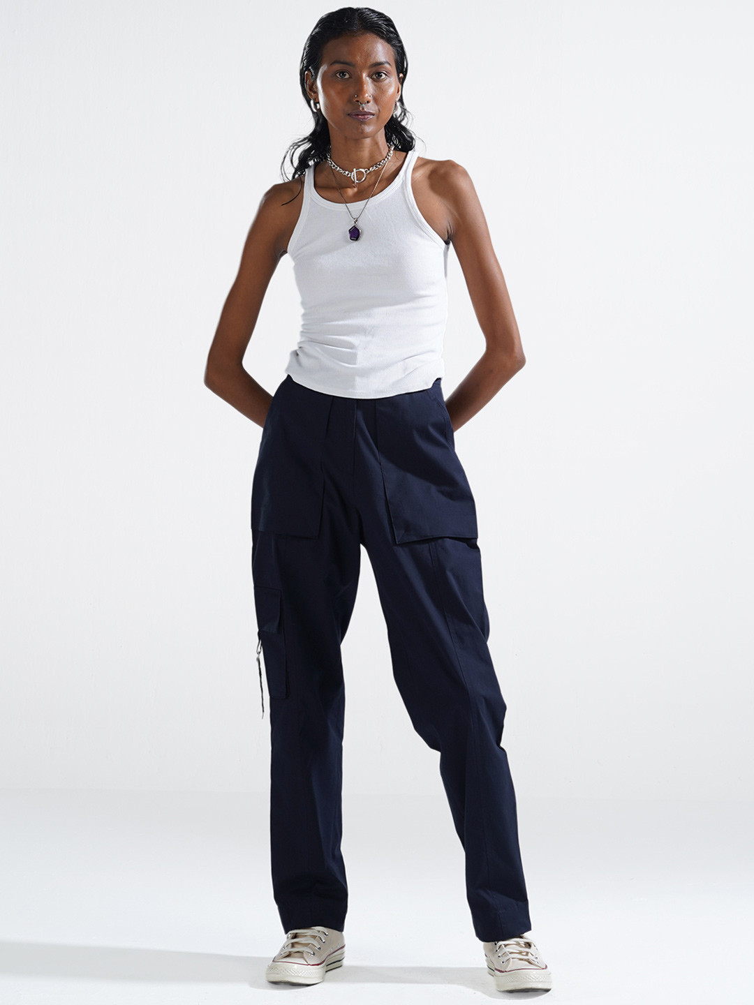 Shop Staple Women Straight Fit High-Rise Trousers