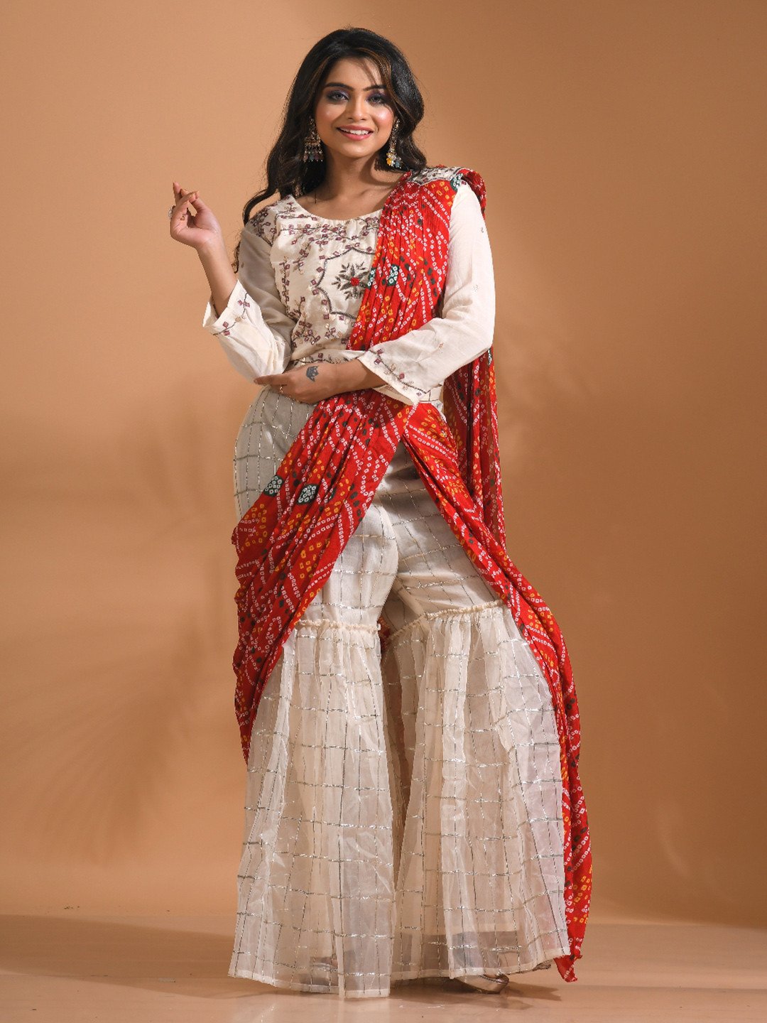 Morchari Hand Embroidery Sharara Set Attached with Dupatta