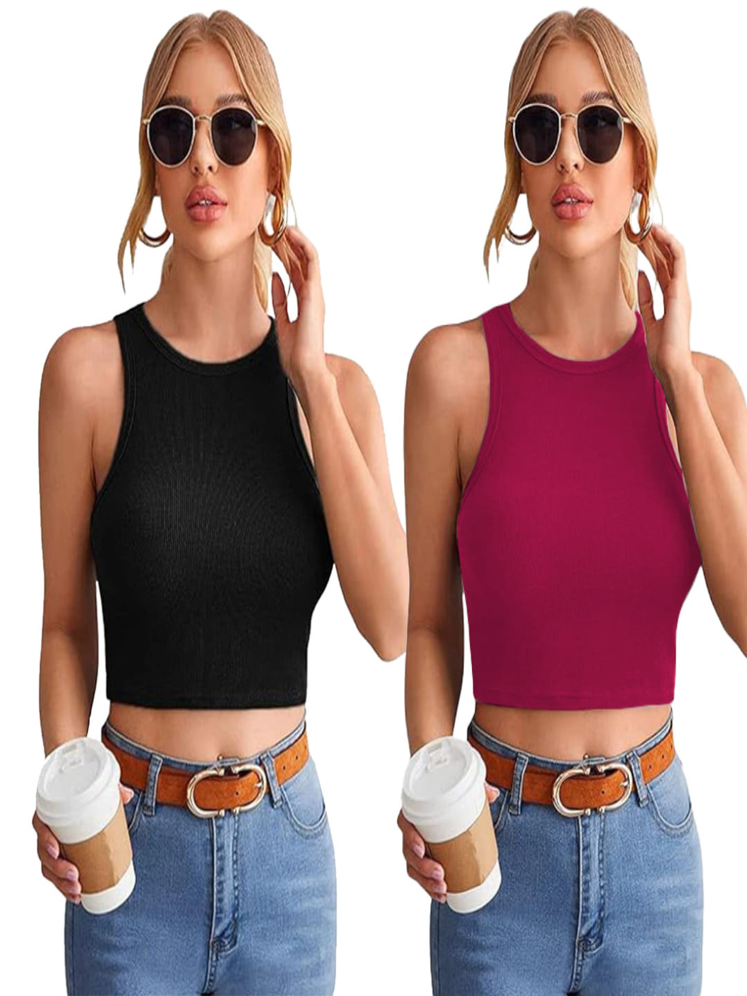 BAESD Women Combo Pack of 2 Solid Fitted Top