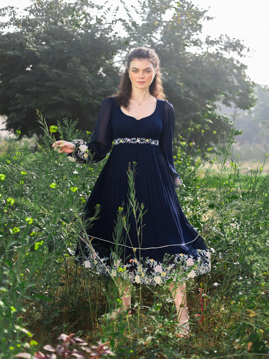 SUMMER BY PRIYANKA GUPTA Women V-Neck Puff Sleeves Fit and Flare Dress