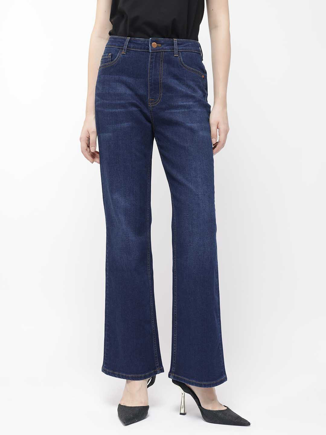 RAREISM Women Blue Plain Bootcut Fit Mid Rise Jeans