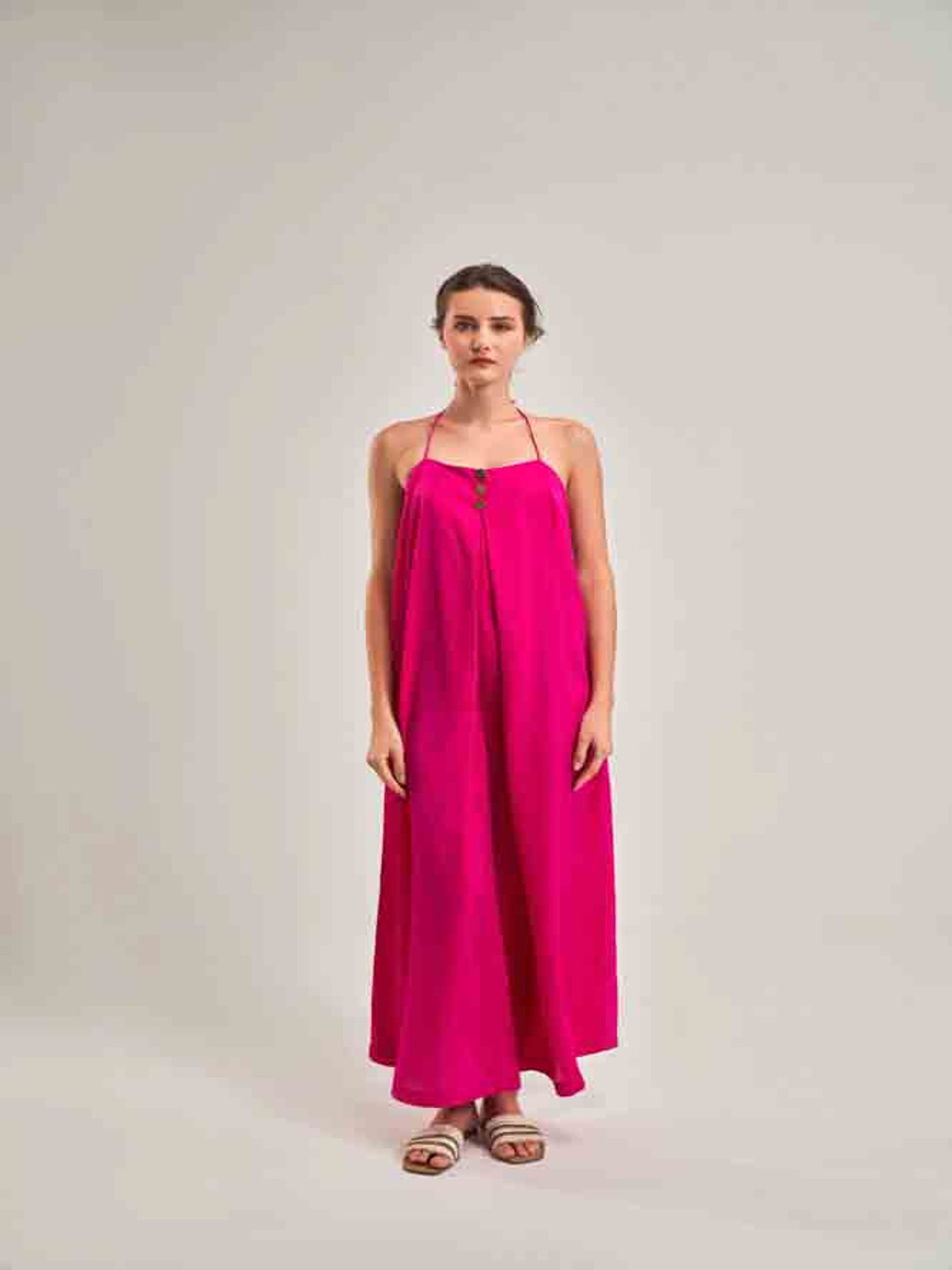SOTBELLA Women Solid Sleevelss Halter Neck Maxi Basic Jumpsuit