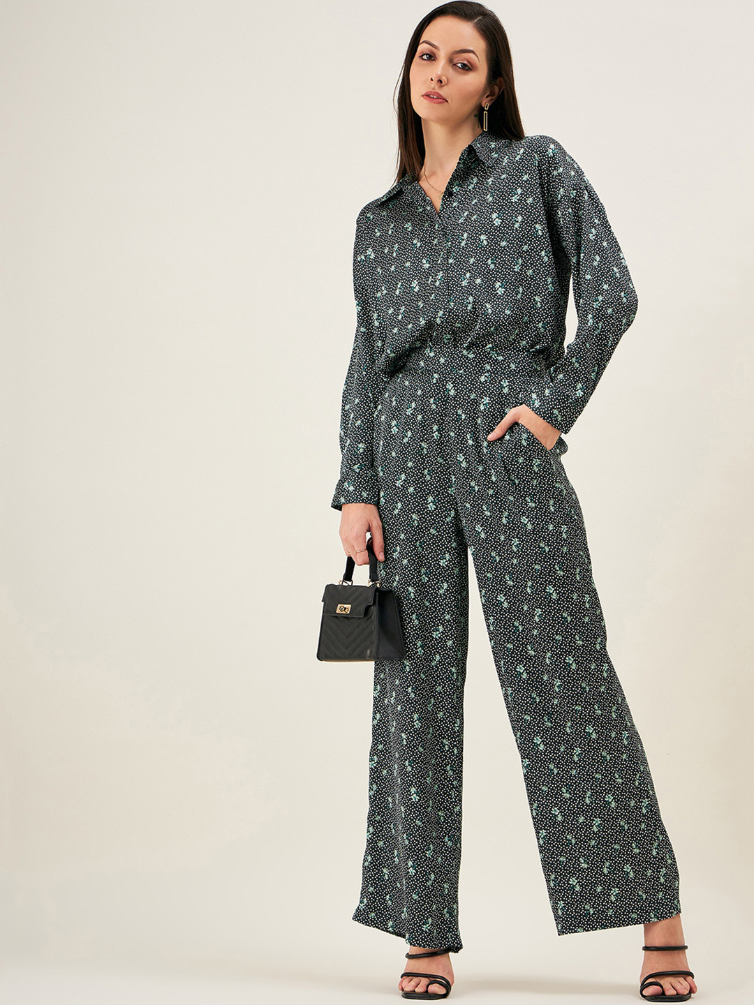 JUNE & HARRY Printed Shirt Collar Neck Shirt & Flared Trouser Co-Ords