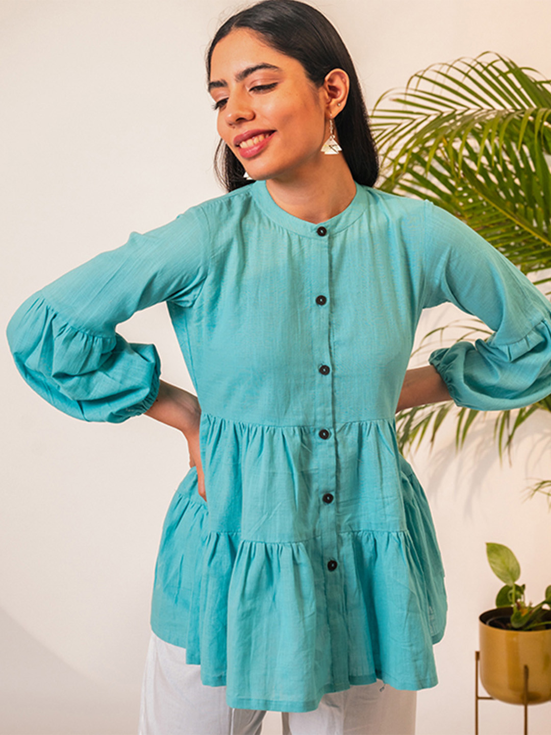 ARAVALII Balloon Cuffs Sleeves Top