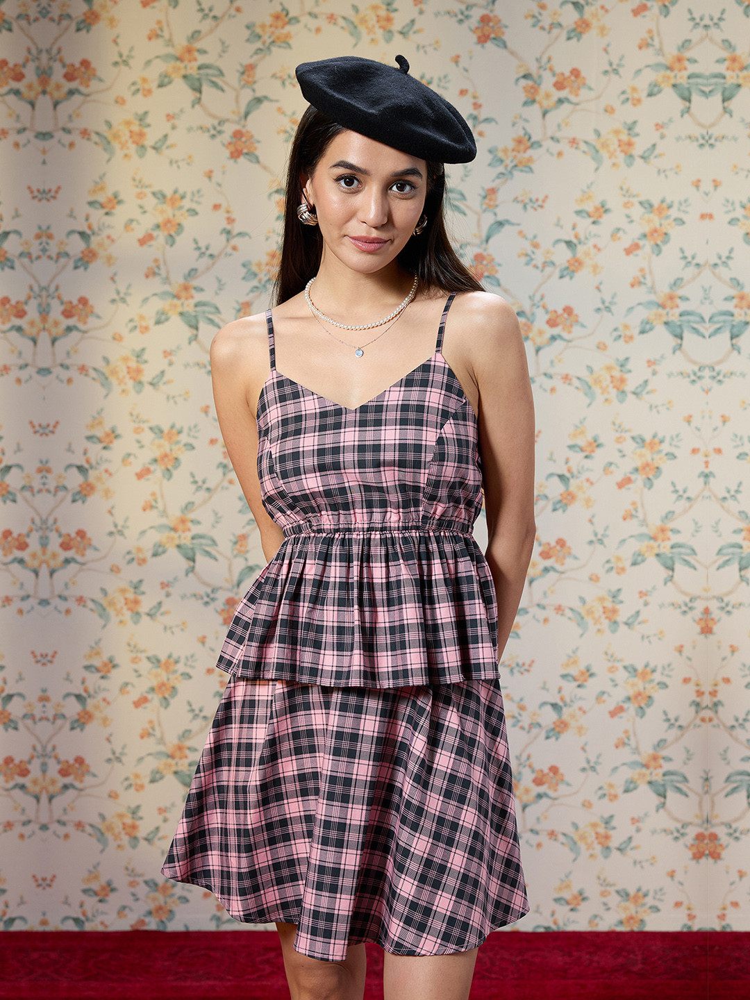 Virgio Pure Cotton Peplum Vneck Fitted Waist Top