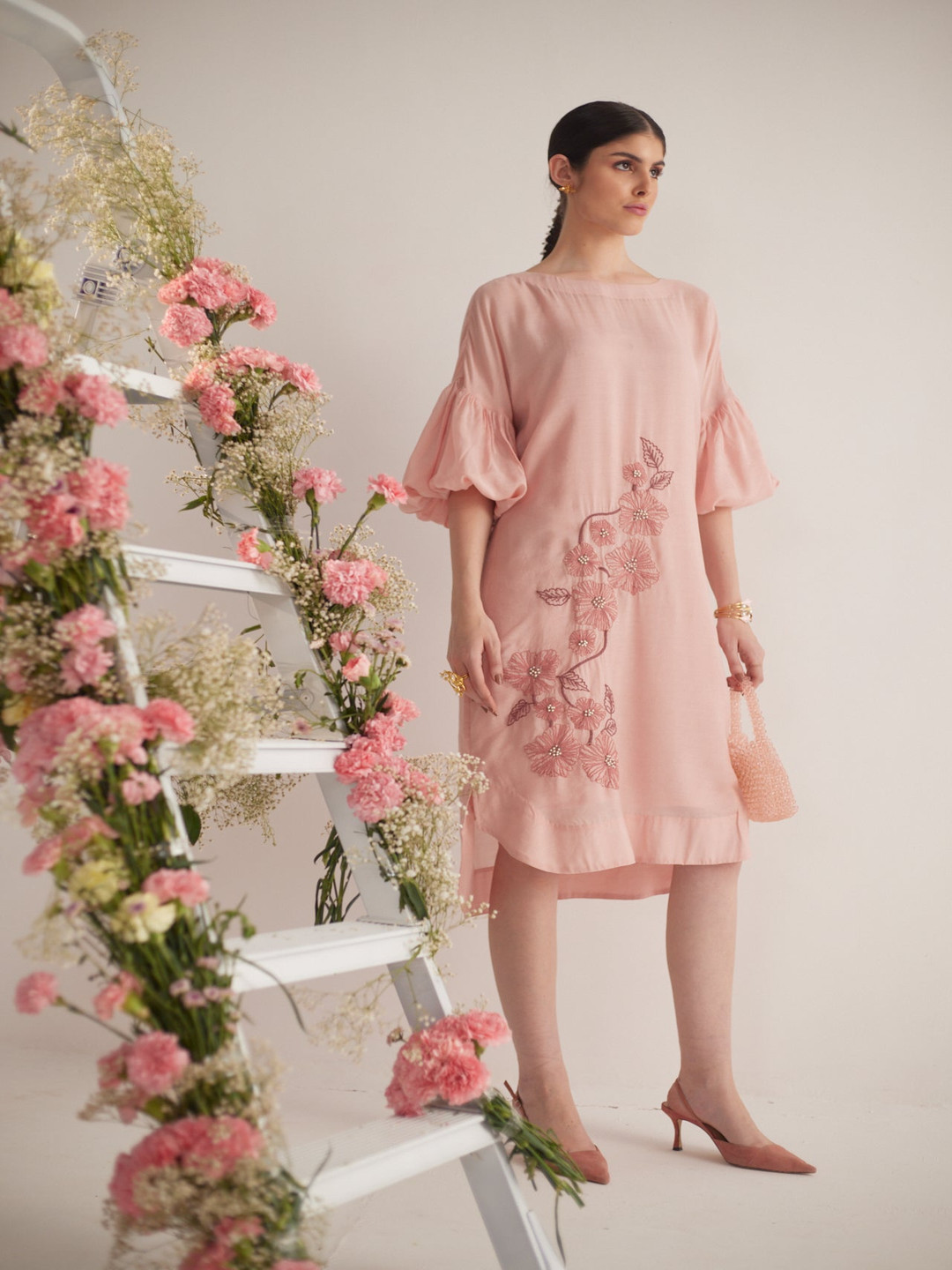 Western Era Floral Embroidered Bell Sleeve A-Line Dress