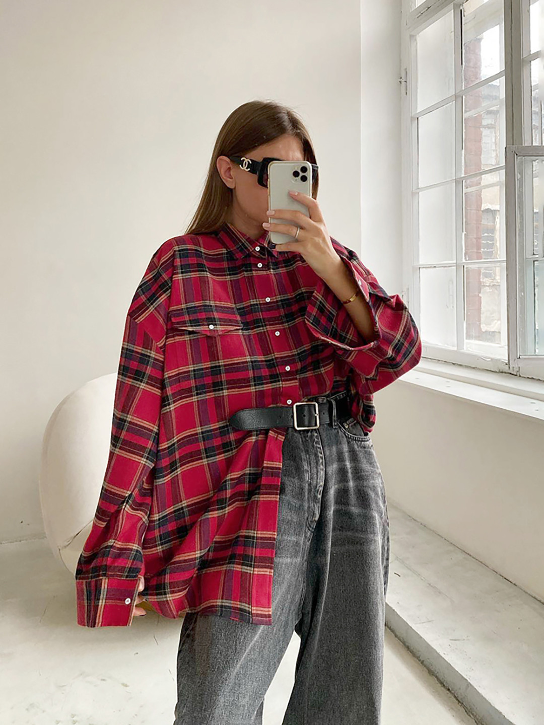 JC Mode Tartan Checks Long Sleeves Spread Collar Opaque Checked Casual Shirt