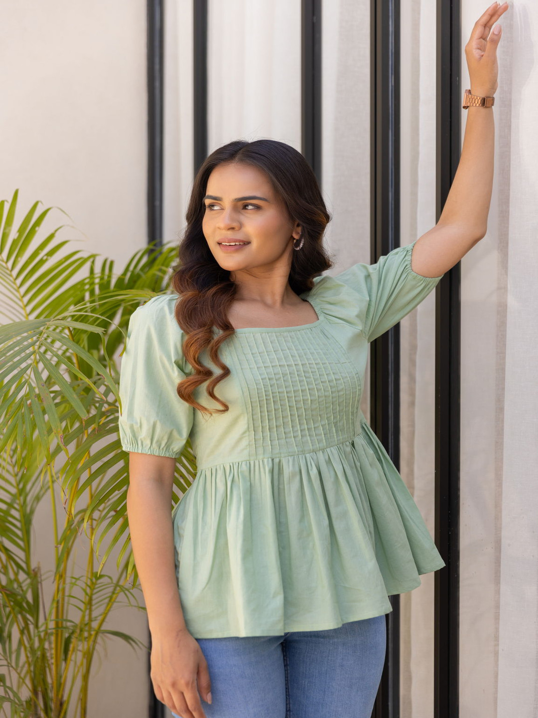 Polago Clothing Striped Cotton Peplum Top