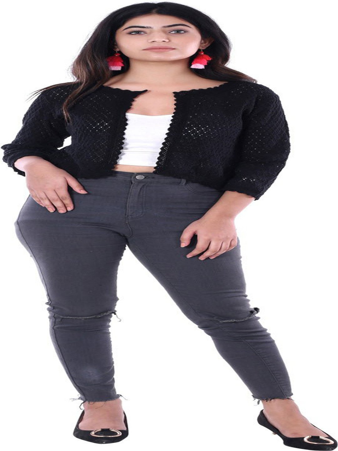 Cloth Bites Crochet Cotton Front Open Crop Shrug