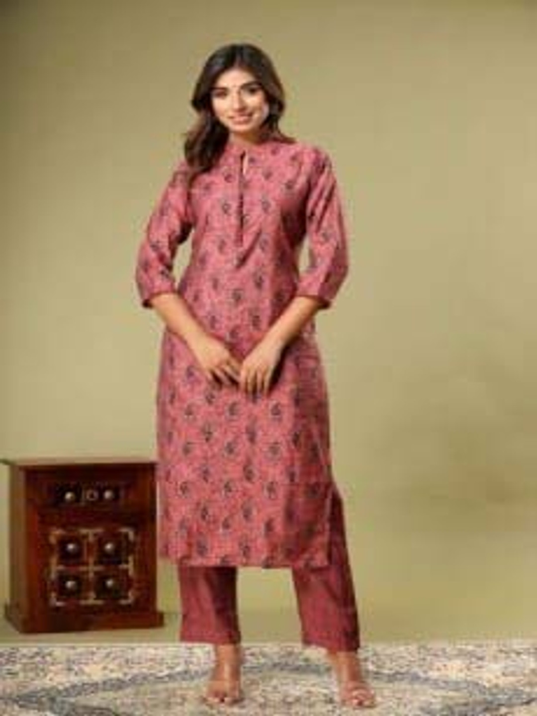 Rouhab Women Paisley Embroidered Angrakha Kurta with Trousers