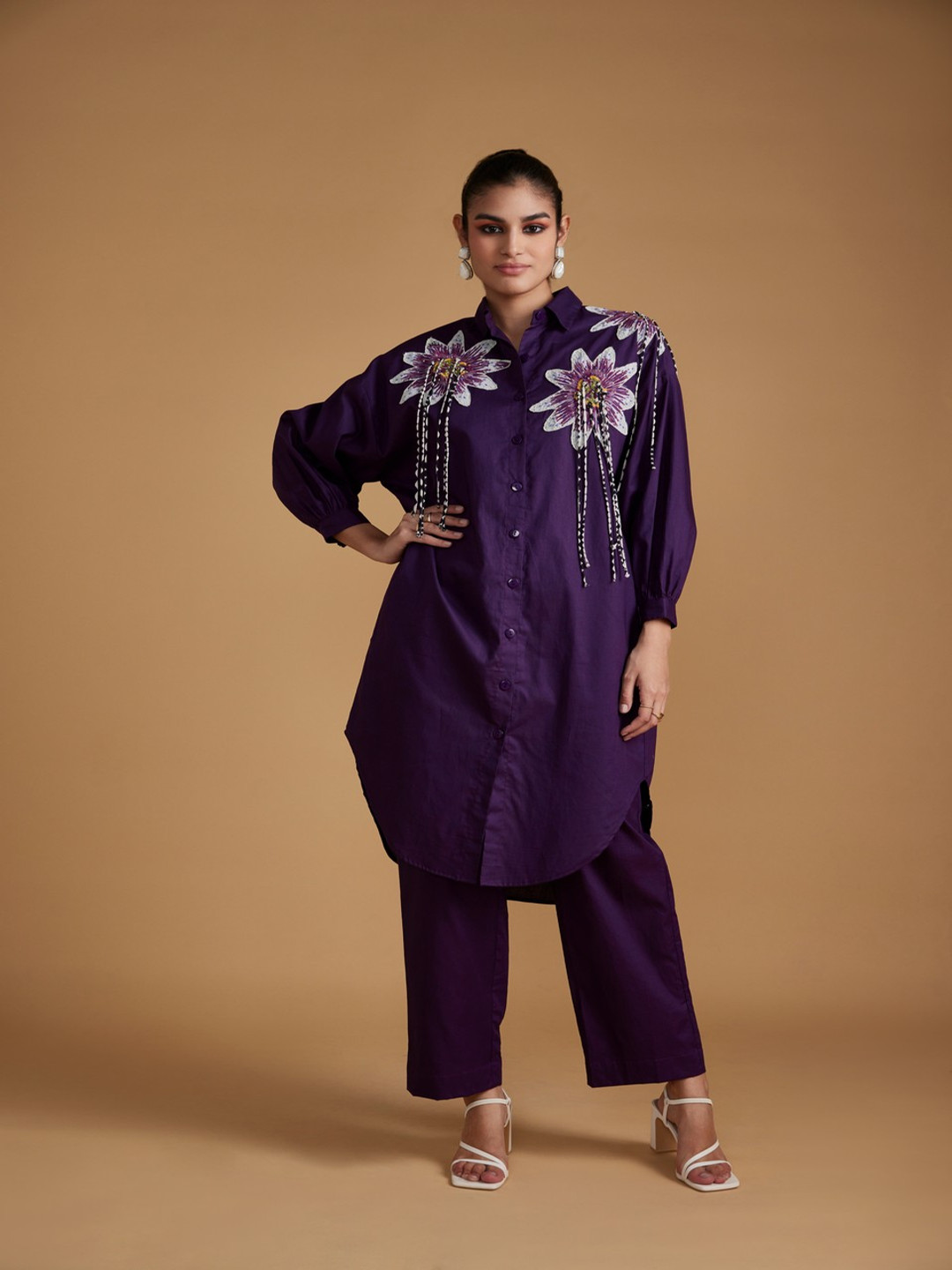 VERB BY PALLAVI SINGHEE Solid Printed Pure Cotton Shirt With Trousers Co-Ords