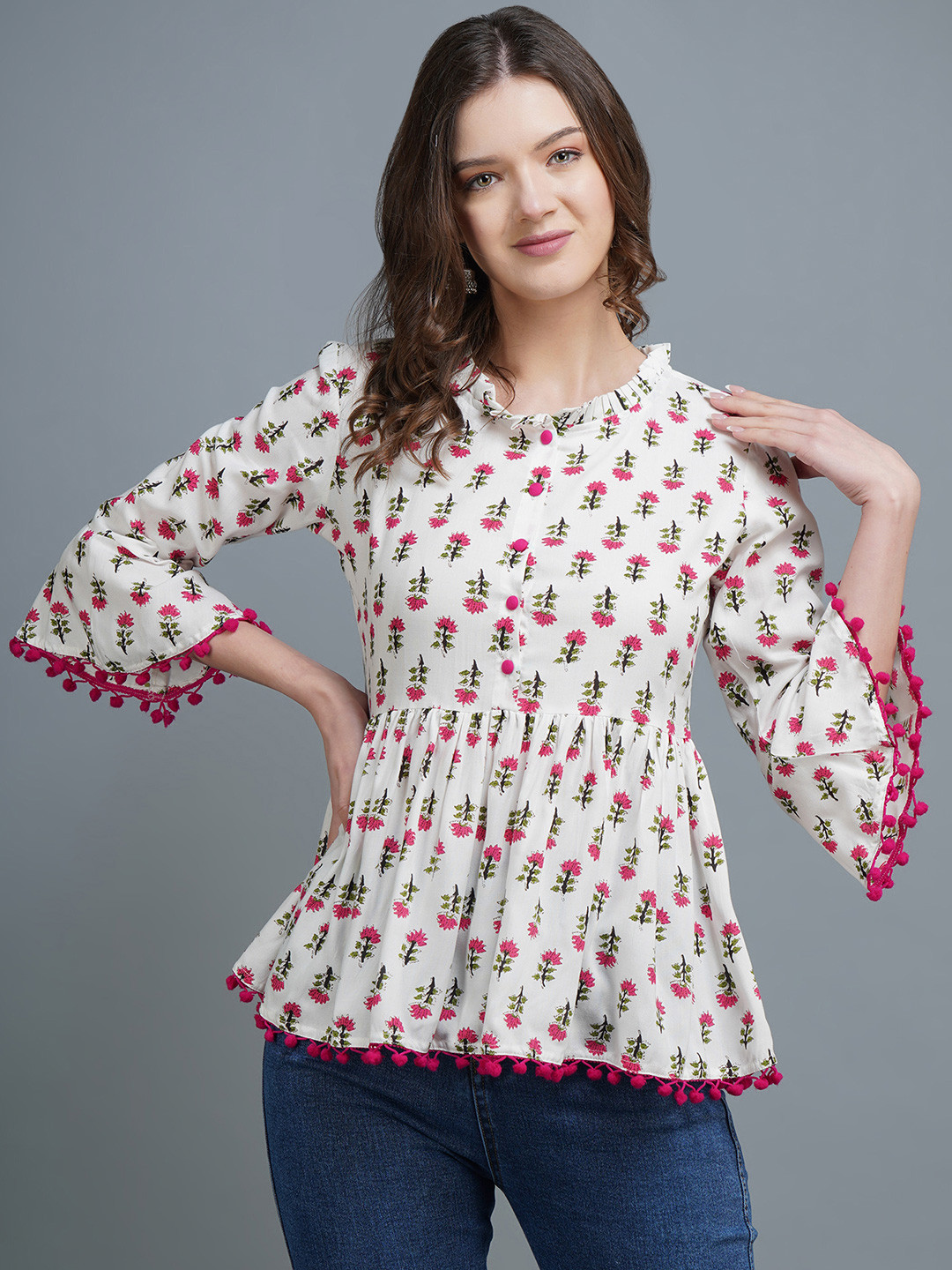 MALANDRO Geometric Print Bell Sleeve Top