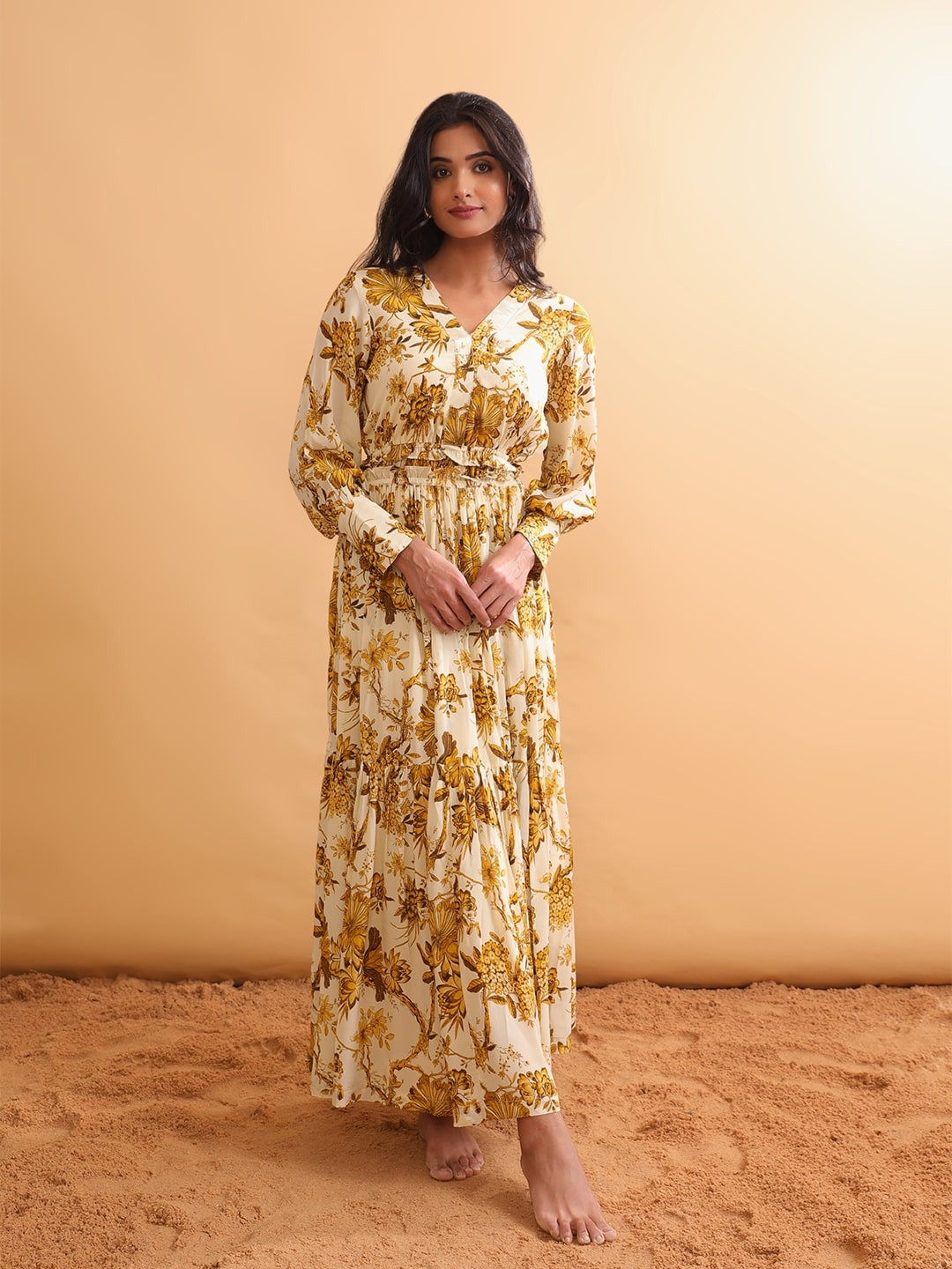 NH KAPDEWALA Floral Printed Crepe Maxi Women Dress