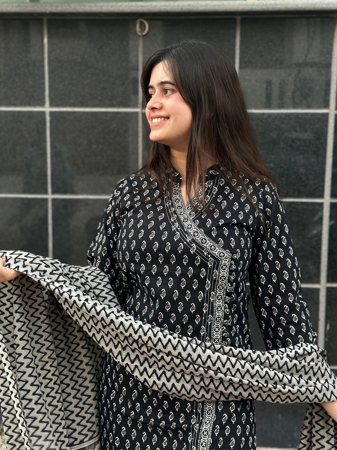 GoSriKi Paisley Printed Angeakha Straight Kurta With Trousers & Dupatta