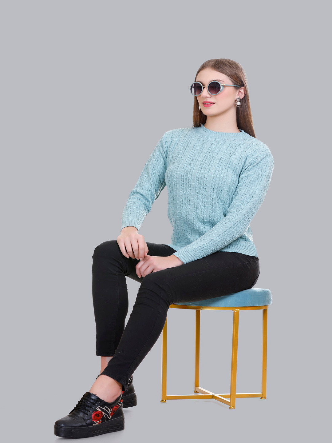 Melvin Women Self Design Cable Knit Woollen Winter Pullover