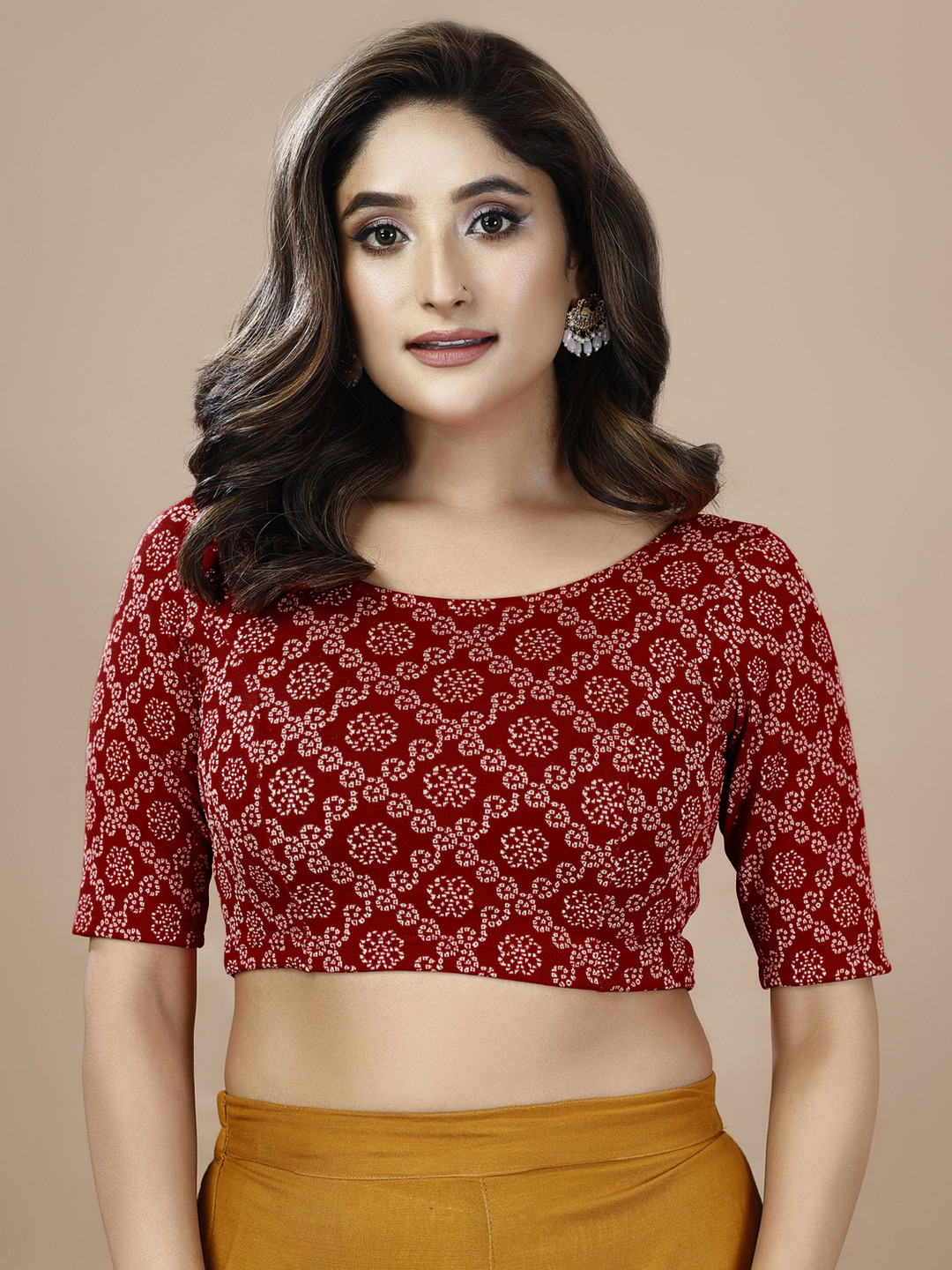 Oomph! Non Padded Woven Design Round Neck Saree Blouse